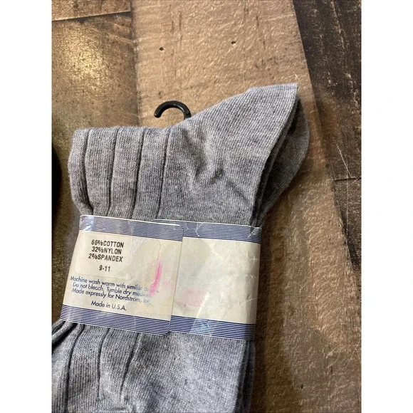Vintage NORDSTROM Grey Ribbed Knee High Socks Set 2 Pair New Tags 9-11 Retro - Picture 13 of 15